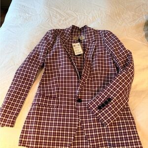 Burberry Plaid Blazer in Burgundy and White